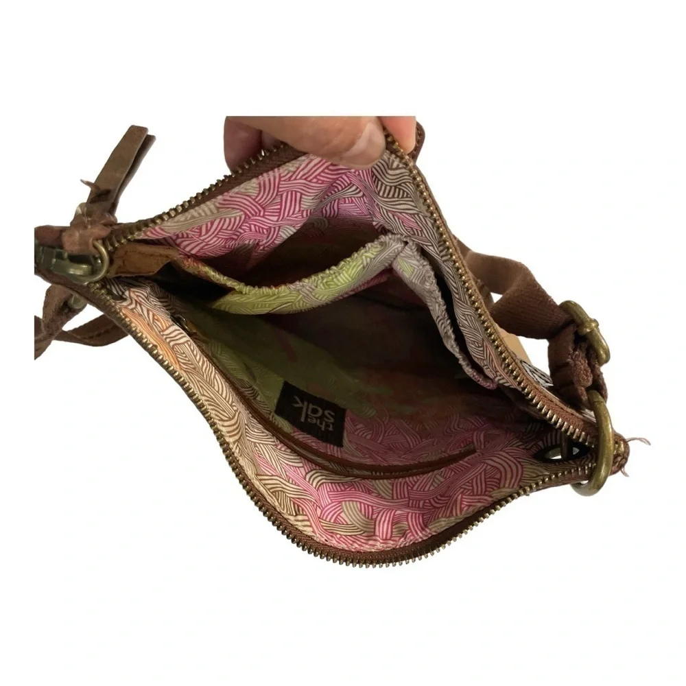 The Sak 2 Toned Brown Distressed Leather Kendra Crossbody Purse Bag Hippie Boho